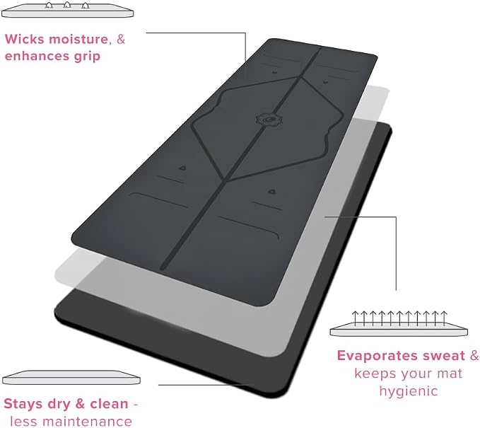 Liforme Classic Yoga Mat - Posture Alignment Design, Advanced Non-Slip Grip | Eco-friendly, Non-Toxic, Sweat-Resistant, long, wide, 4.2mm thick mat for comfort, recommended for Hot Yoga, Free Yoga Bag