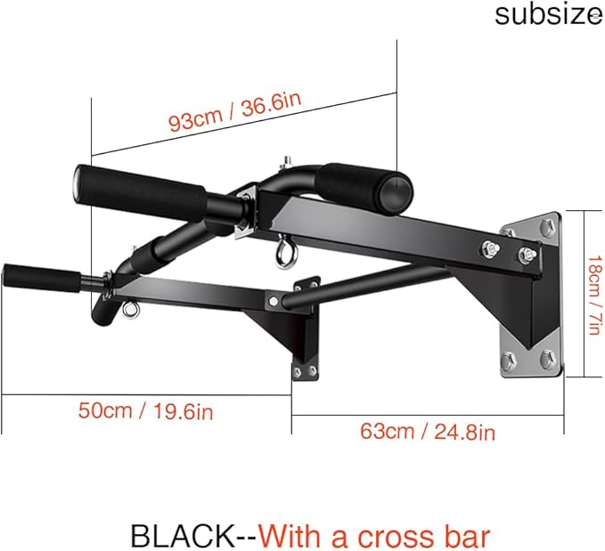 Wall Mounted Pull Up Bar – Drill Installation, Home Gym Equipment for Indoor Fitness, Chin-Up Bar for Strength Training, Spine Stretching & Inverted Workouts