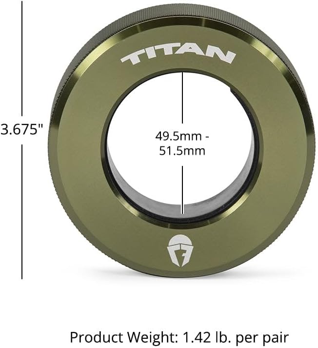 Titan Fitness TwistLock Pro Aluminum Barbell OD Green Collar Set, 59.5mm-51.5mm Sleeve Diameter, Quick Release Olympic Barbell Clamps, Pair of Magnetic Aluminum Weight Clips with Easy-Grip Knurling
