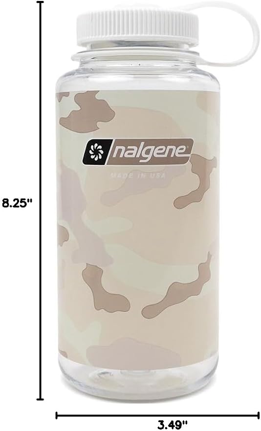 Nalgene 32 oz Wide Mouth Water Bottle, Camo Clear | BPA-Free, Durable & Lightweight, Leak Proof, Dishwasher Safe, Large Reusable Plastic Bottle for Hiking, Gym, Work & Travel
