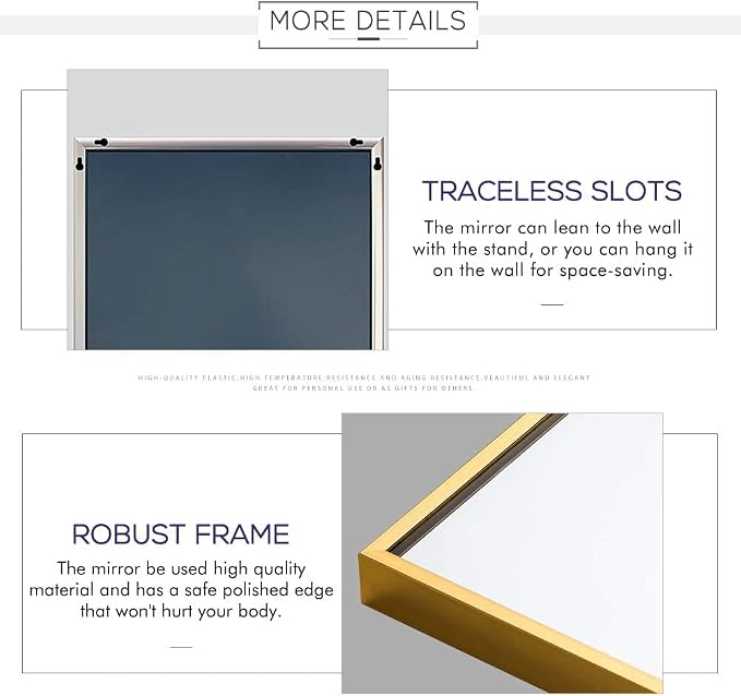 NeuType Full Length Mirror Floor Mirror with Standing Holder Bedroom/Locker Room Standing/Hanging Mirror Dressing Mirror Wall-Mounted Mirror (Golden), 65"x22", AMZVCNTJJ00362ZZE-ZYF