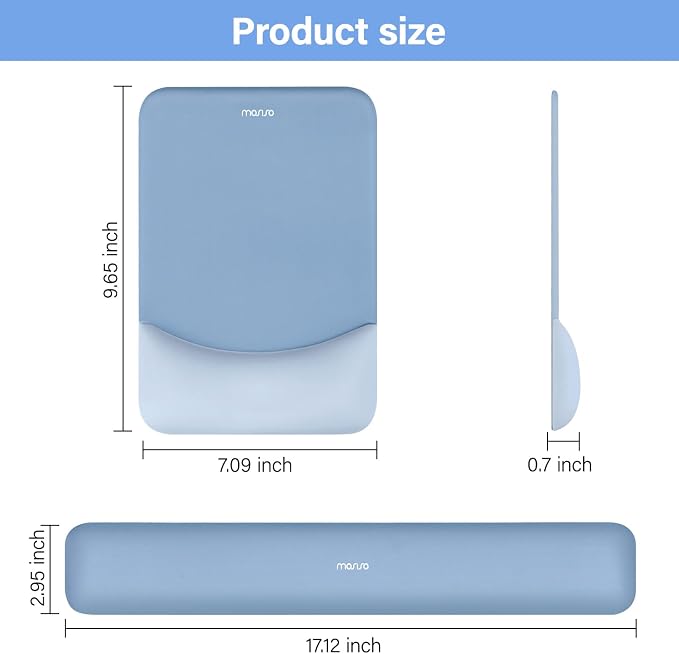 MOSISO Wrist Rest Support Mouse Pad & Keyboard Set, Stone Blue | Rectangular Ergonomic Mousepad, Non-Slip Base, Home/Office Pain Relief & Easy Typing, Neoprene Cloth & Raised Silicone Lining