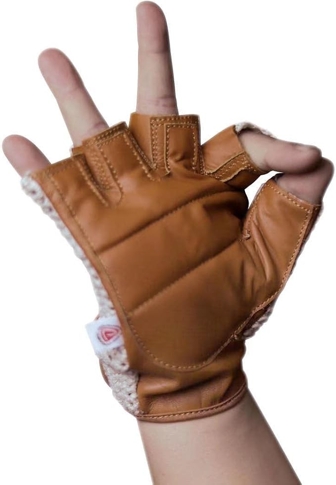 Retro Leather Crochet Cycling Gloves - Classic Tan