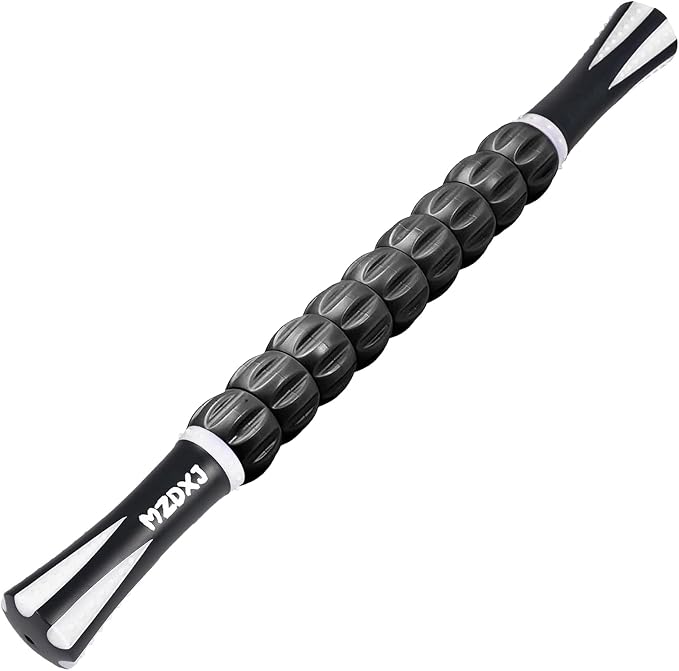 Muscle Roller Massage Roller Stick- Deep Tissue Fascia Blaster for Myofascial Pain Relief, Lymphatic Drainage & Body Sculpting, Handheld Physical Therapy & Recovery Tool (White Black)