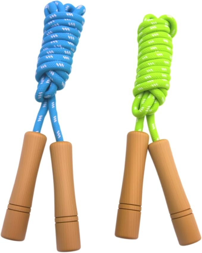 Jump Rope for Kids - Wooden Handle - Adjustable Cotton Braided Fitness Skipping Rope for Toddler Fitness Workout Exercise Outdoor Activity