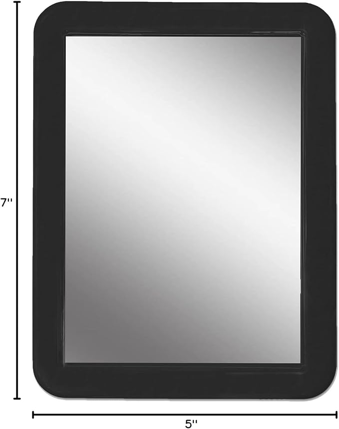PTY Magnetic Real Glass Mirror for School or Gym Locker, 5" x 7" Black Framed - Locker Accessory - Small Makeup Mirror for Fridge, Toolbox, Office Cabinet, Workshop