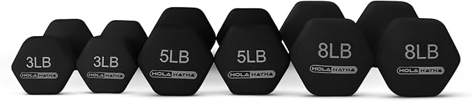 HolaHatha 1, 2 and 3 lb Neoprene Dumbbell Strength Training Weight Set with Rack