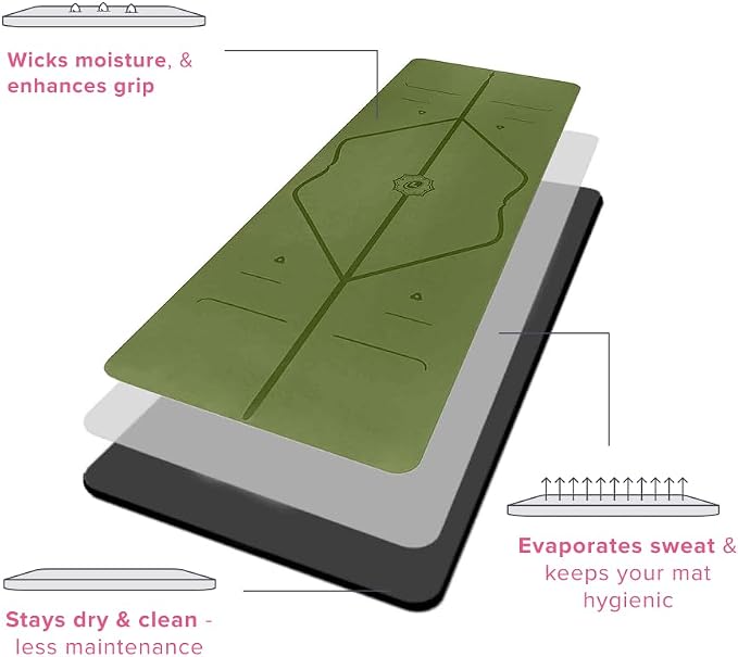 Liforme Classic Yoga Mat - Posture Alignment Design, Advanced Non-Slip Grip | Eco-friendly, Non-Toxic, Sweat-Resistant, long, wide, 4.2mm thick mat for comfort, recommended for Hot Yoga, Free Yoga Bag
