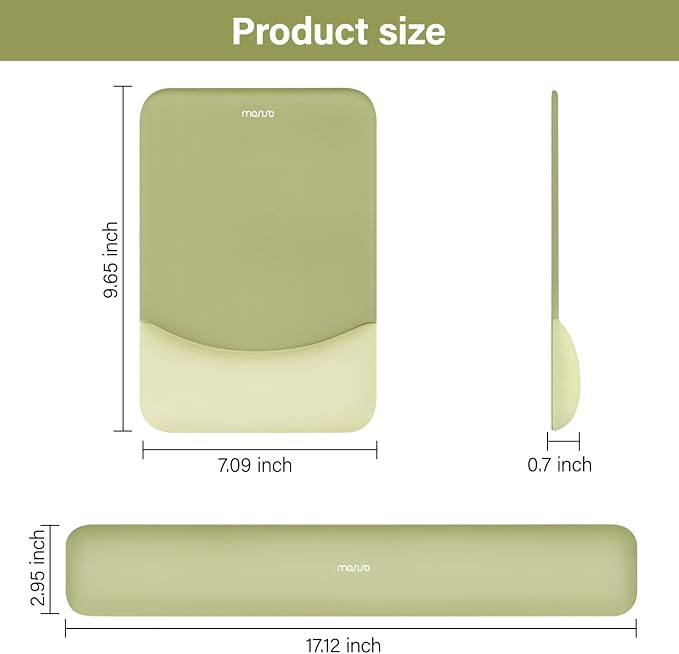 MOSISO Wrist Rest Support Mouse Pad & Keyboard Set, Olive Green | Rectangular Ergonomic Mousepad, Non-Slip Base, Home/Office Pain Relief & Easy Typing, Neoprene Cloth & Raised Silicone Lining