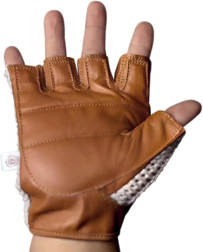 Retro Leather Crochet Cycling Gloves - Classic Tan