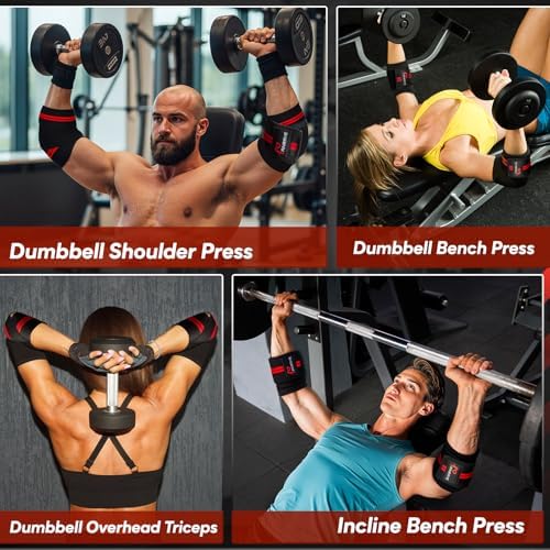 Elbow Wraps for Weightlifting, 47" Adjustable Compression Elbow Straps | Elbow Brace for Joint Support (1 Pair),Elbow Sleeves Weightlifting Men Women for Bench Press Powerlifting &Fitness Training