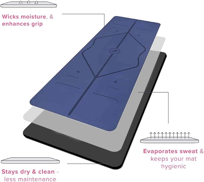 Liforme Classic Yoga Mat - Posture Alignment Design, Advanced Non-Slip Grip | Eco-friendly, Non-Toxic, Sweat-Resistant, long, wide, 4.2mm thick mat for comfort, recommended for Hot Yoga, Free Yoga Bag