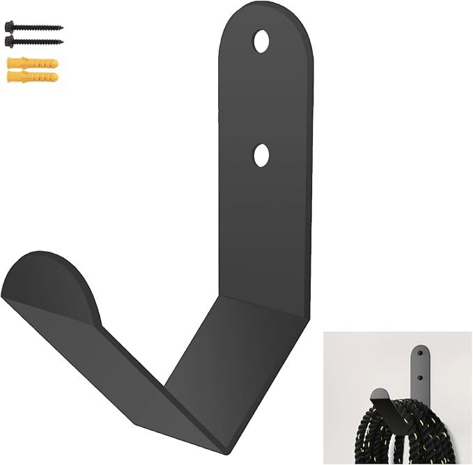 Yuleimy Extra Heavy Duty Battle Rope Storage Hanger Wall Mount, 1 Pack | Large Steel Battle Ropes Hook for Home Commercial Gym, Garage Organizer, Holds 100 lbs, Matte Black Powder Coating