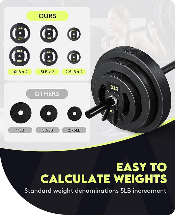 AboveGenius 45 lb Barbell Weight Set, Adjustable Workout Bar | Barbell Weight Set for Home Gym Strength Training, Full Body Workout, Muscle Building, Home Fitness Weight Lifting Equipment