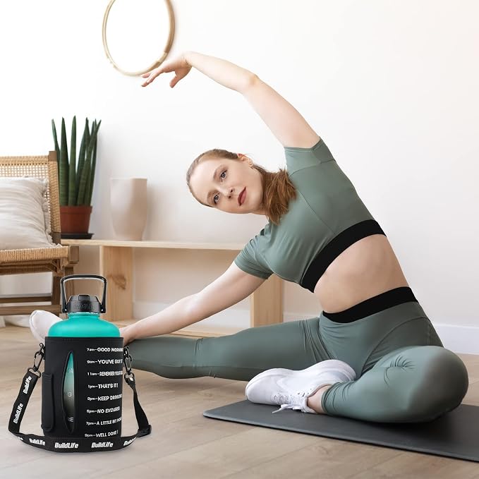 QuiFit 1 Gallon Water Bottle - with Straw & Motivational Time Marker Leak-Proof BPA Free Reusable Gym Sports Outdoor Large(128OZ/73OZ) Capacity Water Jug