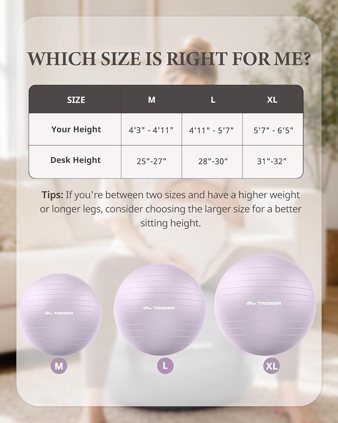 Trideer Exercise Ball, Stability Yoga Ball for Physical Therapy, Active Sitting, Pregnancy & Birth Labor Prep, Core Strength, Balance Training, Posture Improvement and Daily Stretching, 55/65/75cm