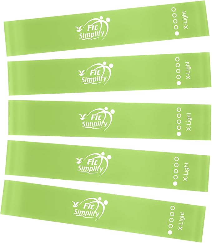 Fit Simplify Resistance Loop Exercise Fitness Bands with Instruction Guide and Carry Bag, Set of 5