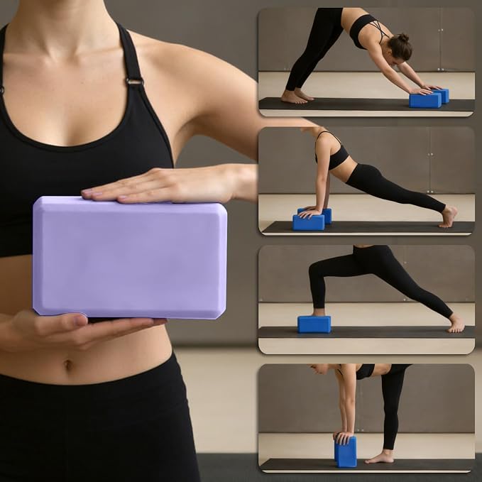 Yoga Blocks 2 Pcs, 9"x6"x3" Yoga Brick Foam Blocks EVA Foam Block Yoga Props Accessories for Yoga Pilates Stretching and Meditation