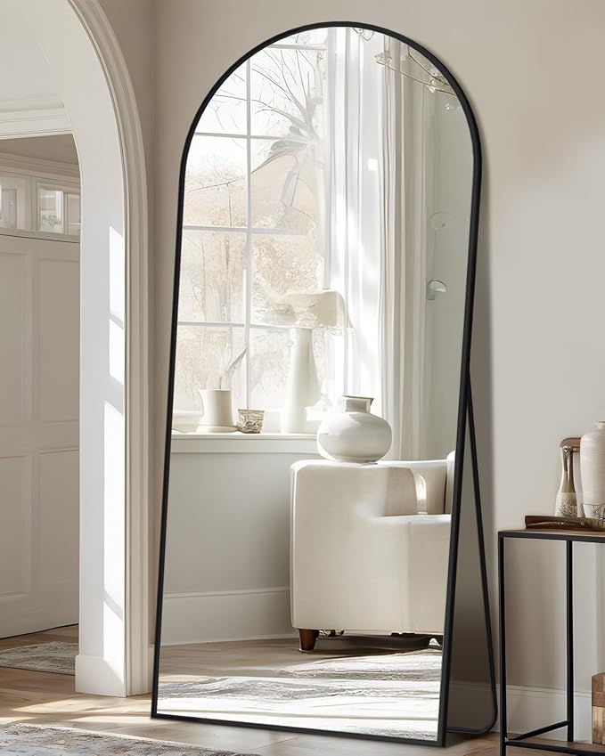 Full Length Mirror, 58"x21" Arched Floor Mirror Freestanding, Floor Standing Full Body Mirror with Stand for Bedroom, Hanging Mounted for Living Room Cloakroom, Black