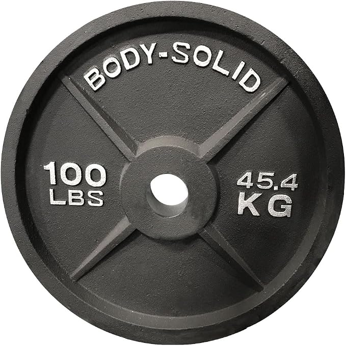 Body-Solid Cast Iron Olympic Single Weight Plate - Free Weights, Dumbbell Plates, 2 Inch Standard Hole for Barbell