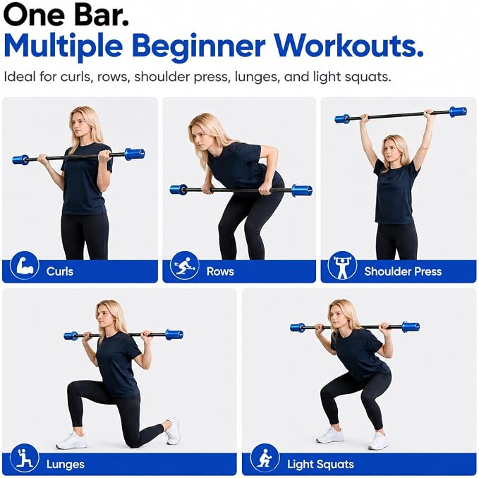 5 lb Kids Barbell, 48-Inch Technique Bar for 2-Inch Olympic Plates | Lightweight bar with knurled grip and 50 lb capacity for youth, teens, women and beginner training