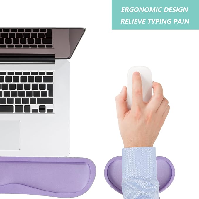 Keyboard Wrist Rest Mouse Wrist Support Set, Memory Foam Wrist Rest Pad for Computer Laptop Keyboard Mouse, Ergonomic Wrist Cushion Support for Typing Pain Relief, Gaming Home Office, Purple
