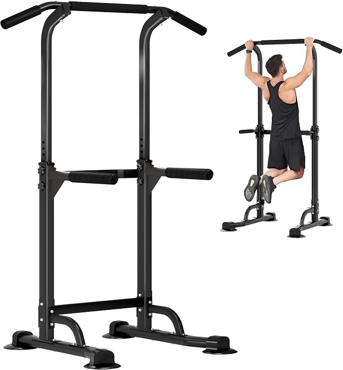 DlandHome Power Tower Pull Up Bar Dip Station,Adjustable Height Dip Stand | Multi-Function Fitness Equipment for Strength Training Home Gym,Stable Steel Frame for Pull Ups Dips Push Ups,Supports 330LBS