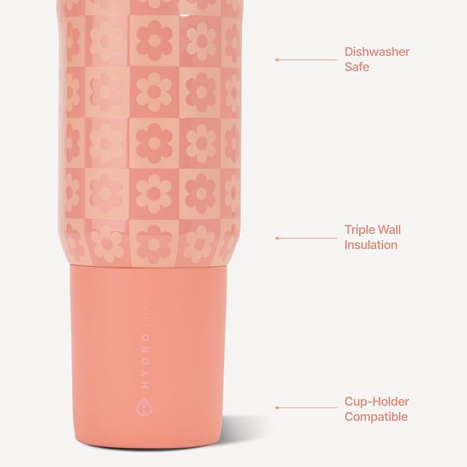 HydroJug Sport 20 oz Insulated Stainless Steel Water Bottle, Daisy Checkers