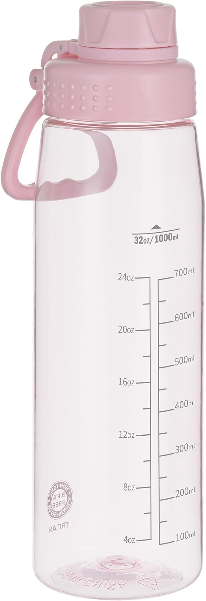 32oz Clear Water Bottle - BPA-Free Tritan Plastic, Fast Flow Spout Lid, Wide Mouth & Leakproof Design Hiking Water Bottle Suitable for Travel, Outdoors, Gym, Travel, Home, School(Pink)