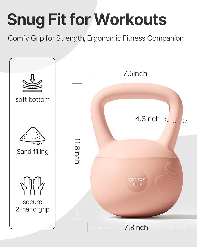 YOTTOY Soft Kettlebell for Home Workouts, Anti-Slip Wide Handle Strength Training Kettlebells, Cushioned Base for Safety - Ideal for Men, Women & Beginners