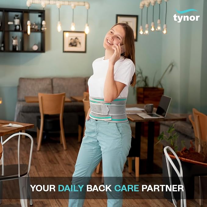 TYNOR Lumbar Support Belt Breathable Compression Lower Back Brace, Adjustable Waist Lumbar Support Brace for Men & Women, Herniated Disc, Sciatica, Back Pain & Heavy Lifting (XL, Grey)