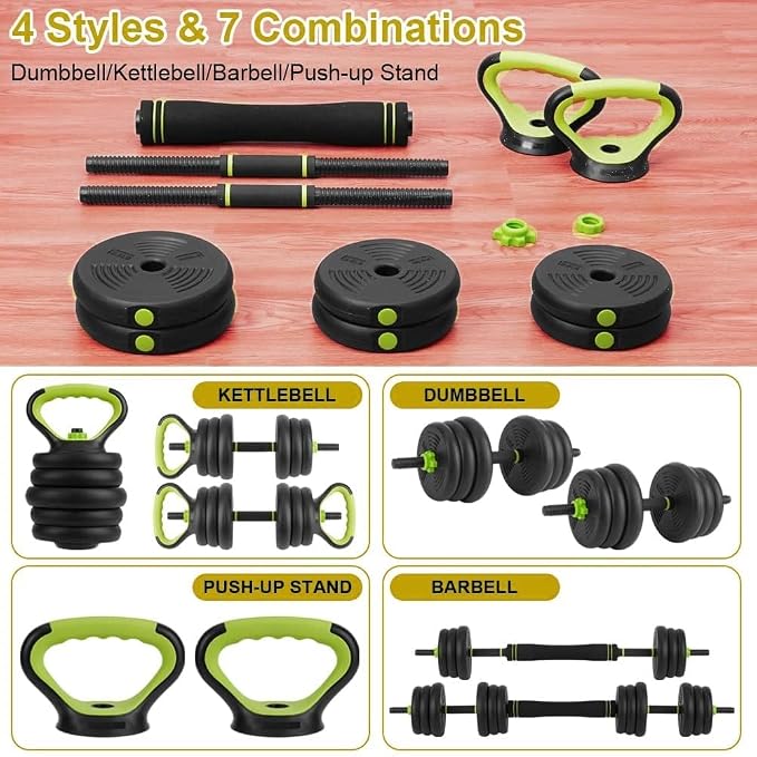 66/88Lbs Adjustable Weights Dumbbells Set for Home Gym, 4-in-1 Free Weights Set with Connector, Used As Push Up Stand, Adjustable Barbell, Kettlebells, Weights for Men & Women, Non-Slip Grip, Space-Saving