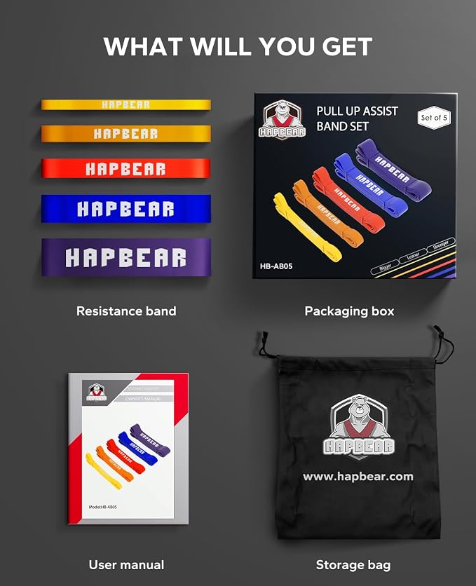 HAPBEAR Pull Up Assistance Bands - Pull Up Bands - Resistance Bands - Exercise Bands Resistance Bands Set - Workout Bands for Working Out, Stretching, Muscle Training