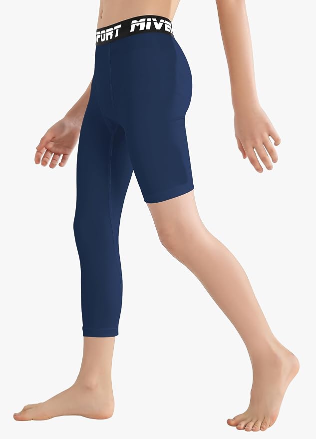 MIVEI One Leg Compression Tights Youth Boys Basketball Leg Sleeve | Kids Compression Pants Girls' Single Leg Tights 3/4 Leggings for Baseball Softball Soccer Running Football, Sports Base Layer