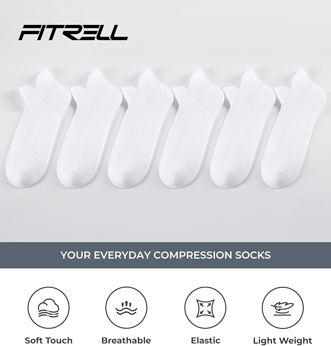 FITRELL Ankle Compression Socks for Women & Men - 5/6 Pairs Cushioned Arch Support Running Socks, Plantar Fasciitis Relief