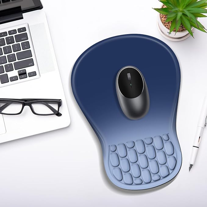 YIWEI Ergonomic Mouse Pad with Wrist Rest for Carpal Tunnel Pain Relief | Memory Foam Wrist Support,Non-Slip Rubber Base, Keyboard Computer Mousepad,Lycra Cloth Surface,Gaming Home Office