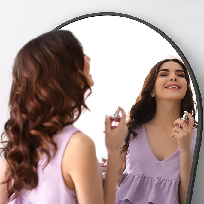 Arched Full Length Mirror, 76"x34" Oversized Floor Mirror, Black | Free Standing, Tempered Glass, for Bedroom Living Room Gym, Leaning Wall, Hanging