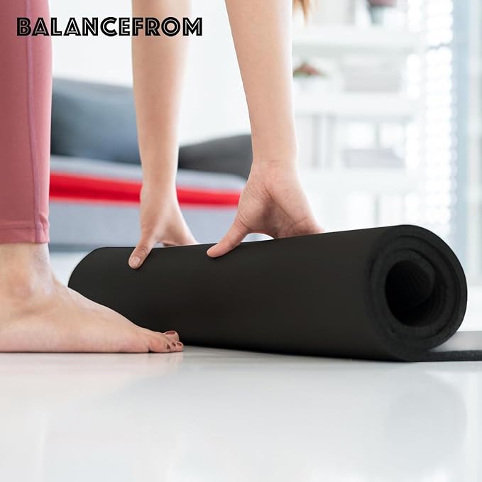 BalanceFrom Yoga Mat, 1-Inch Extra Thick High Density Exercise Mat, Anti-Tear Exercise Yoga Mat with Carrying Strap, Suitable for Various Yoga Exercises, Multiple Colors