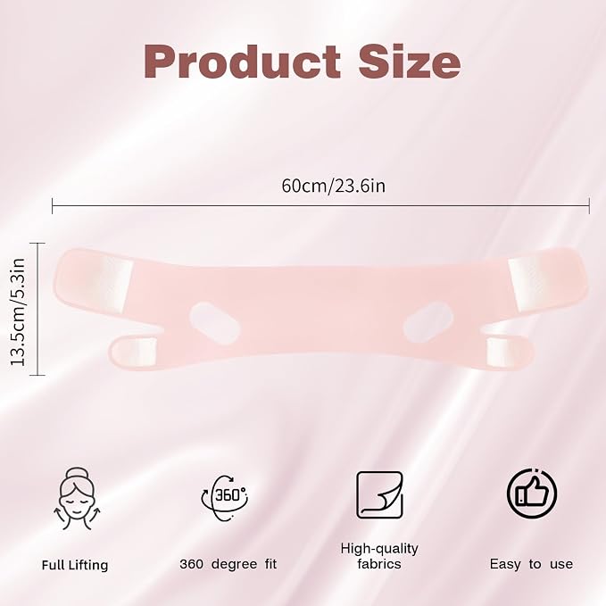 Juskaa Reusable V Line Lifting Mask with Chin Strap for Sleeping,Face Lift Prevent Sagging, Jaw Exerciser,Light pink,M,2pcs
