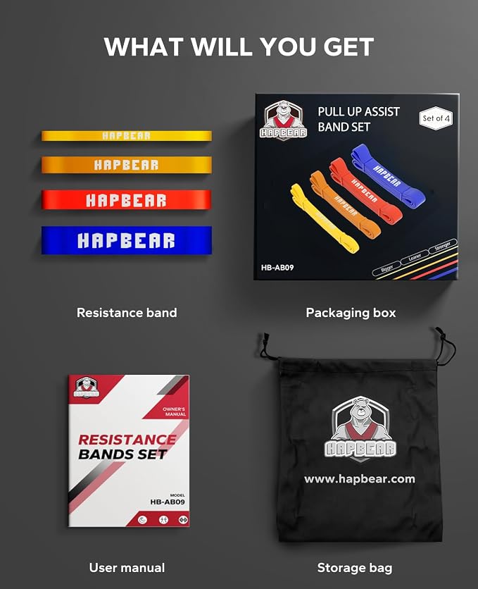 HAPBEAR Pull Up Assistance Bands - Pull Up Bands - Resistance Bands - Exercise Bands Resistance Bands Set - Workout Bands for Working Out, Stretching, Muscle Training