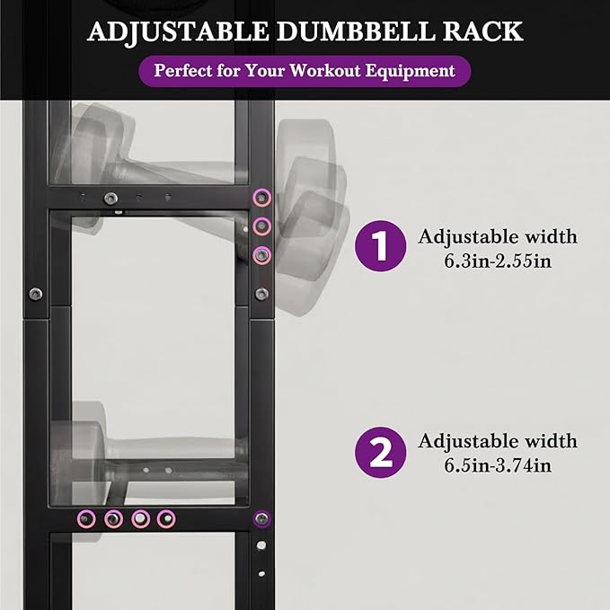 Dumbbell Rack, Home Gym Storage Rack, Adjustable Weight Rack Organizer with Wheels & Hooks, Heavy Duty Gym Equipment Storage, Workout Storage Organizer for Garage Gym