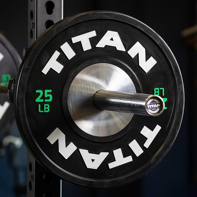 Titan Fitness Elite Competition Bumper Plate, Color-Coded Weight Indicators, Olympic Weight Plate, Low Bounce Rubber Exterior with Steel Core