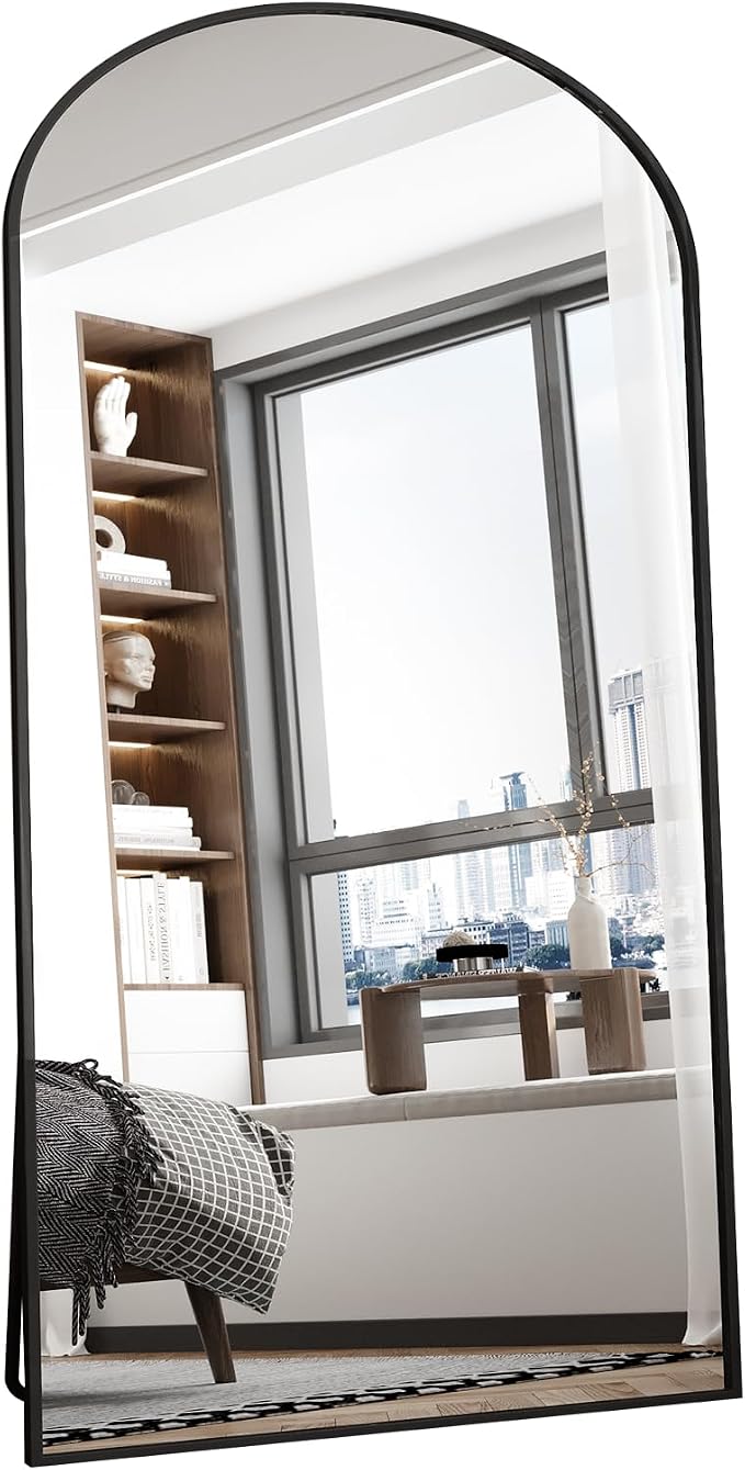 Beauty4U 71" x 32" Arched Full Length Mirror with Stand, Black Floor Mirror | Large Standing, Leaning, or Wall-Mounted Tempered Full Body Mirror with Metal Frame for Bedroom, Closet, Modern Home Decor