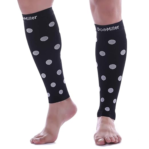 Doc Miller Calf Compression Sleeves 20-30 mmHg for Women & Men, 1 Pair | Footless Compression Socks, Polka Dots Design, Shin Splints Relief, Varicose Veins, Running, Nurses, Travel, Leg Support