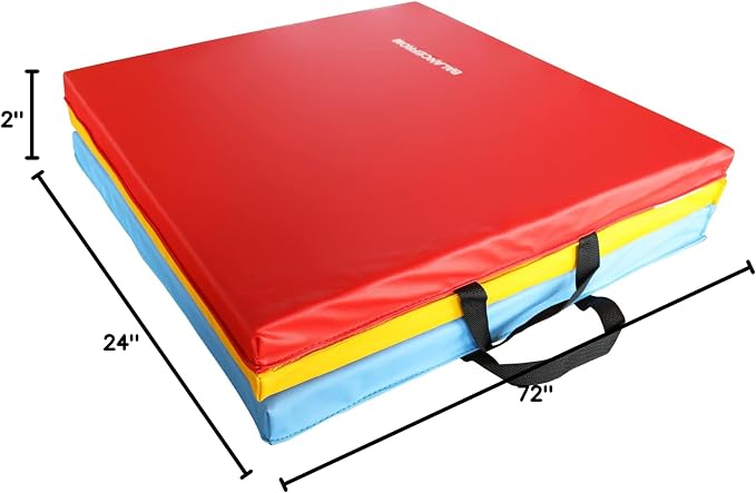 BalanceFrom 6x2 Feet 3-Panel Folding Gymnastics Mat – 2-Inch Thick Pad with Vinyl Surface and Carrying Handles for Tumbling, Yoga, Pilates, Home Workouts, and Martial Arts