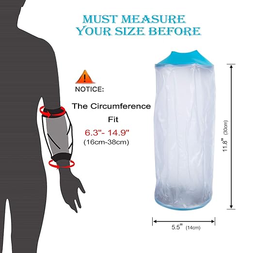 Asunby PICC Line Shower Cover for Upper Arm, Adult Soft Elbow Protector Bag Length 11.8 in,Waterproof IV & PICC Showering Sleeve for Broken Wound Bandages Reusable, Post Surgery