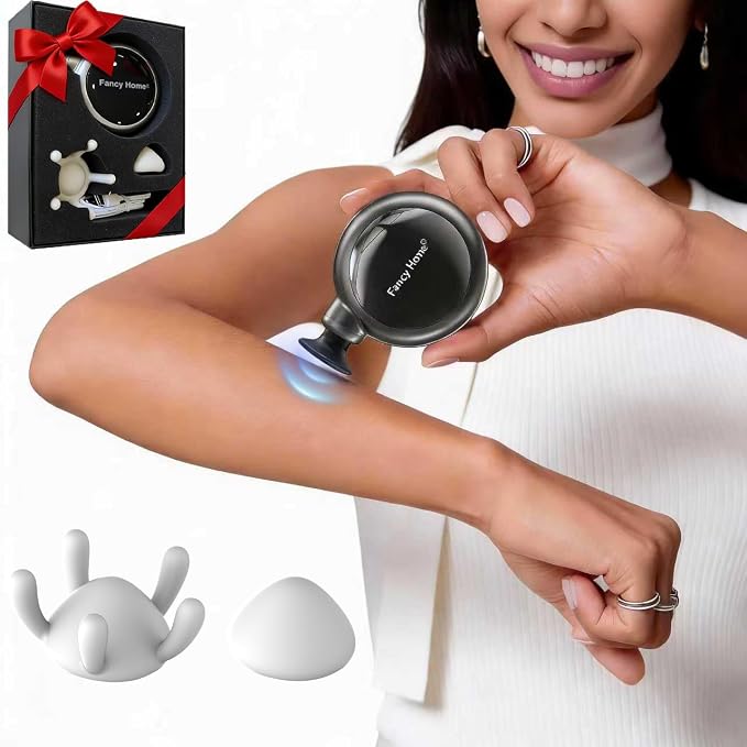 Fancy Home® Mini Massage Gun - Palm Sized Deep Tissue Massager Gun, Unique Small Hand Massager for Circulation, Cordless Powerful 3200 RPM | Ultra Quiet | Travel Friendly (Black Grey) Father's Day