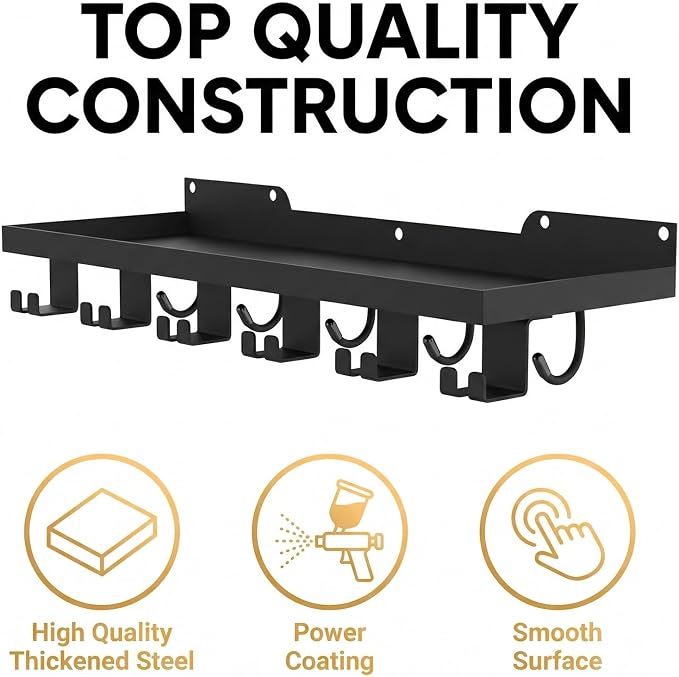 Floating Shelf Organizer Compatible with Tonal Accessories,16.9x6Home Gym Weight wall Storage Equipment Hanger, Metal Rack Holder Wall Mount with 5 T-Lock Brackets & Hooks Hanger (Black)