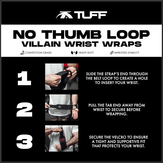 Villain Wrist Wraps for Weightlifting & Powerlifting – Adjustable Support Straps for Men and Women – Ideal for Strength Training, CrossFit, Bodybuilding – Durable Comfort to Eliminate Wrist Pain