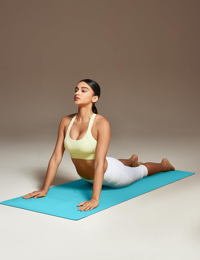 Heathyoga Yoga Mat Non Slip TPE Pilates Exercise Mats for Home Workout Gym Fitness Eco Friendly Thick Hot Yoga Mat with Strap Body Alignment,72"x 26" Thickness 1/4"